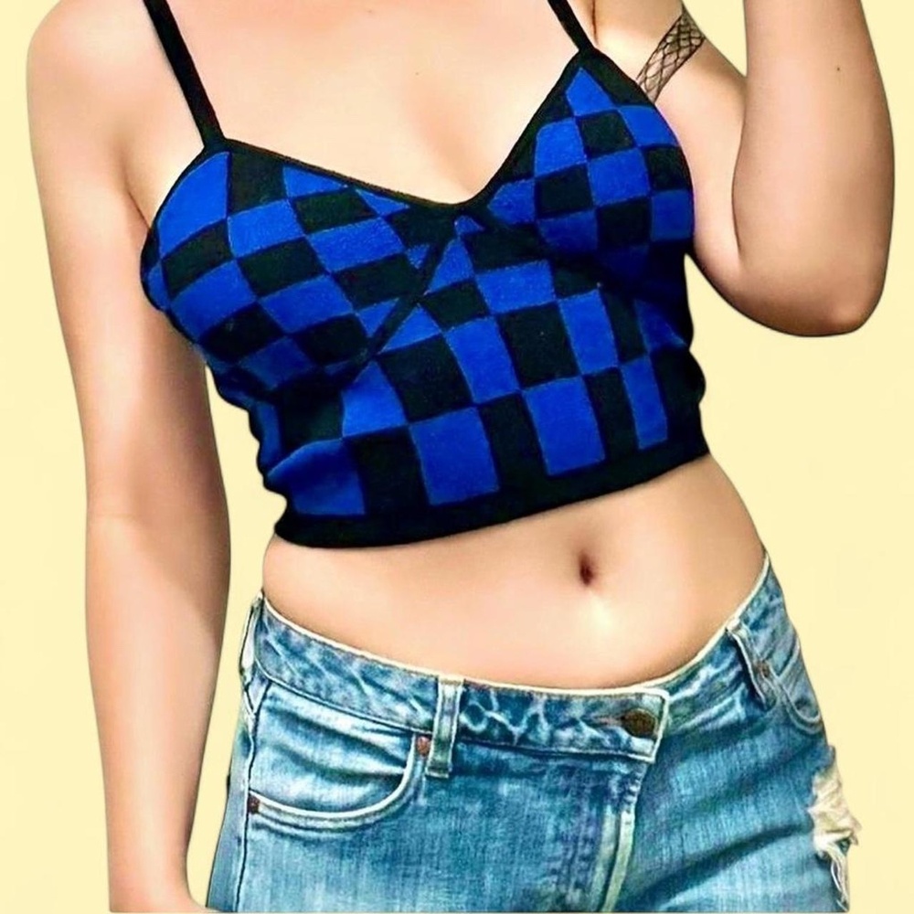 Blue & Black V-neck Bralette Tank Sweater - FUTURE COLLECTIVE x Kahlana Barfield